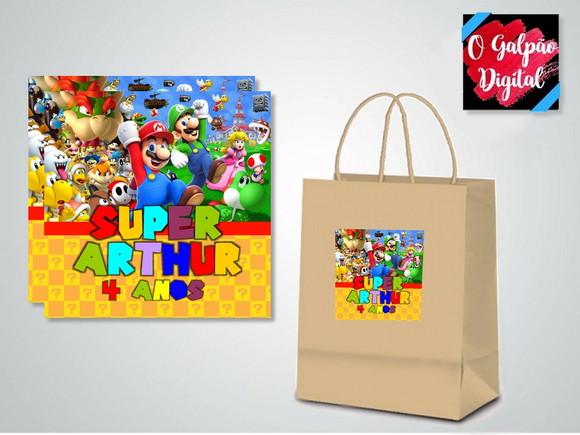 Rótulo de Sacola Kraft Mario Bros