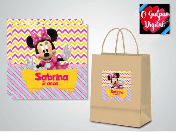 Rótulo de Sacola Kraft Minnie Rosa