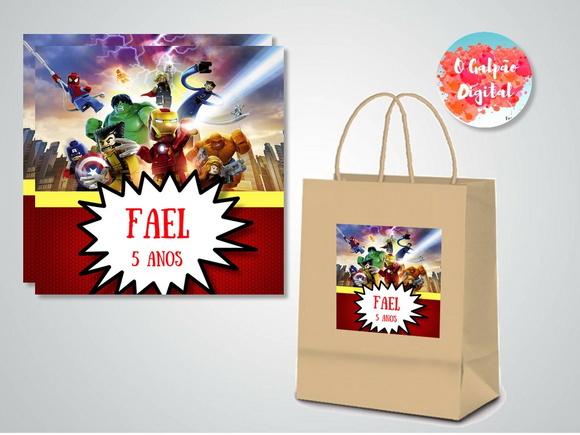 Rótulo de Sacola Kraft Lego Heróis