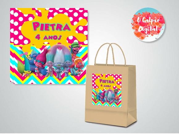 Rótulo de Sacola Kraft Trolls