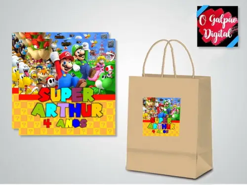 Rótulo de Sacola Kraft Mario Bros