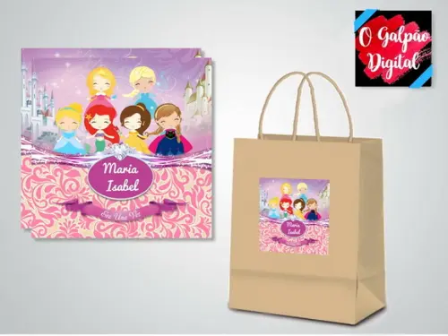 Rótulo de Sacola Kraft Princesas Baby