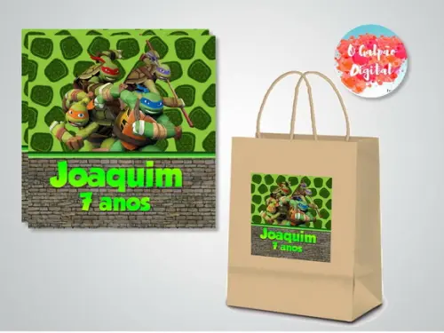 Rótulo de Sacola Kraft Tartarugas Ninjas