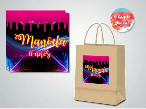 Rótulo de Sacola Kraft Neon