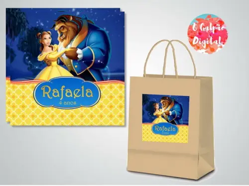 Rótulo de Sacola Kraft A Bela e a Fera