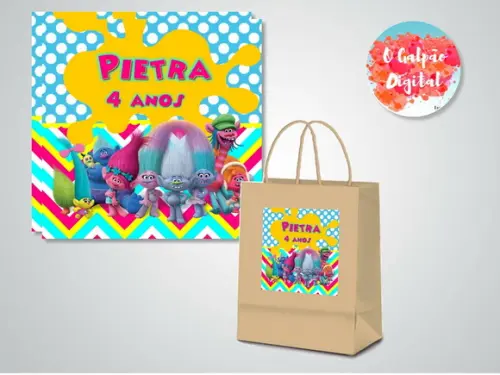 Rótulo de Sacola Kraft Trolls