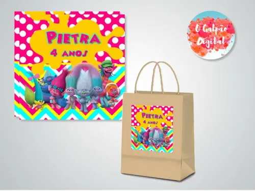 Rótulo de Sacola Kraft Trolls