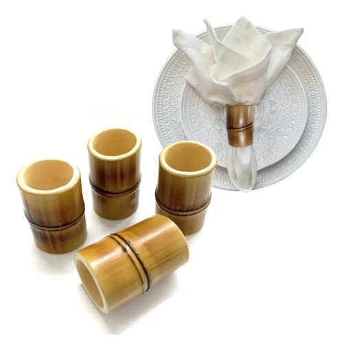 Porta Guardanapo De Bambu Kit Com 4uni