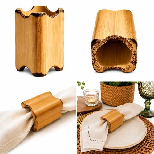 Porta Guardanapo De Bambu Kit Com 4uni