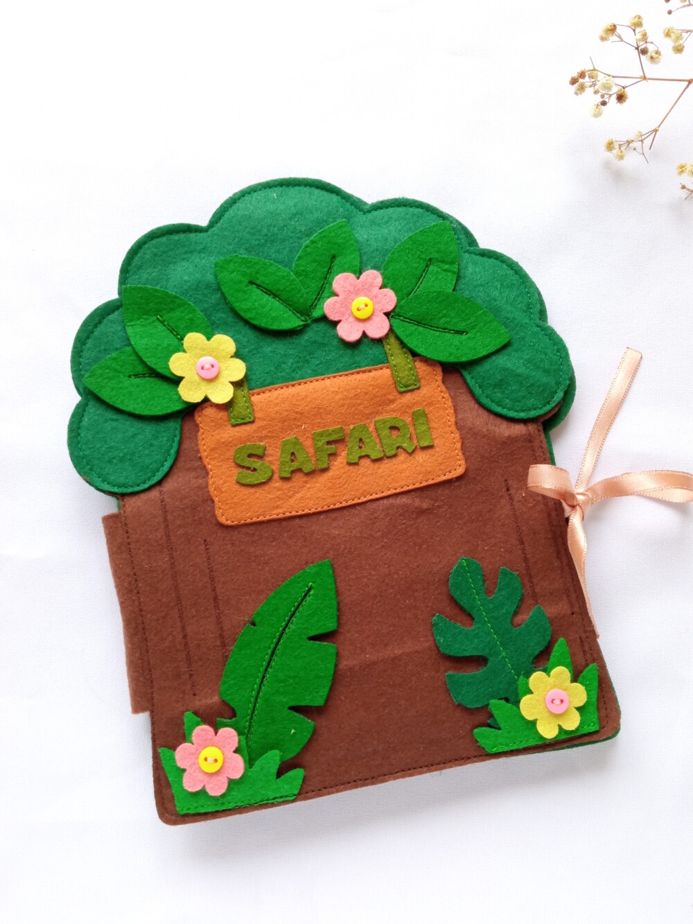 Livro Sensorial Safari em Feltro: Cenário + 6 Dedoches (Elefante