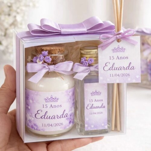 50 Kit Vela e Difusor artesanal Personalizado para Casamentos e E