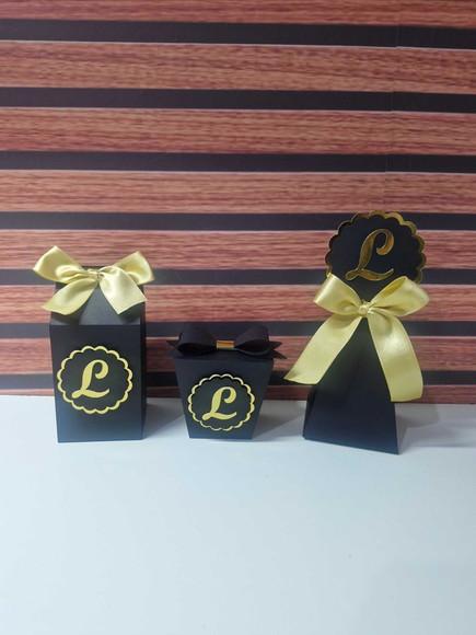 Kit 12 Caixas Preto e Dourado