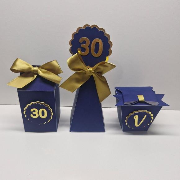 Kit 15 Caixas Azul e Dourado