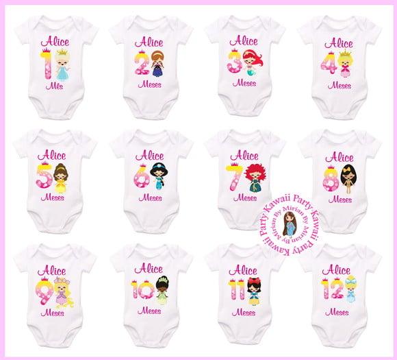 Kit Body Mesversário Princesas + 12 Topper Cake