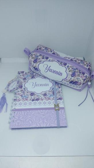 Kit Caderno Flores Lilas