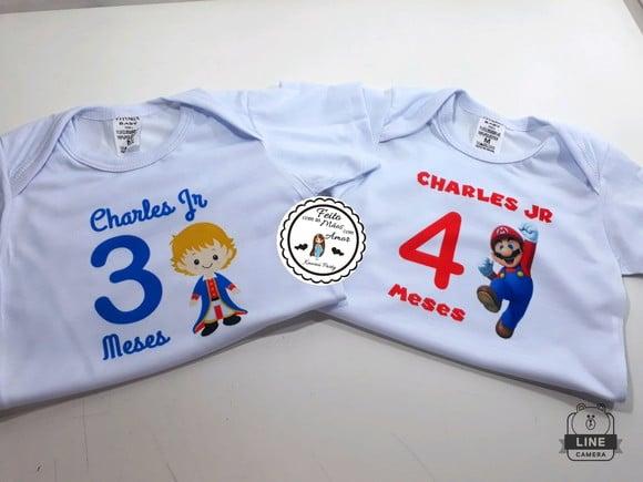 Kit Body Mesversario Menino 12 Meses + 12 Topper Cake