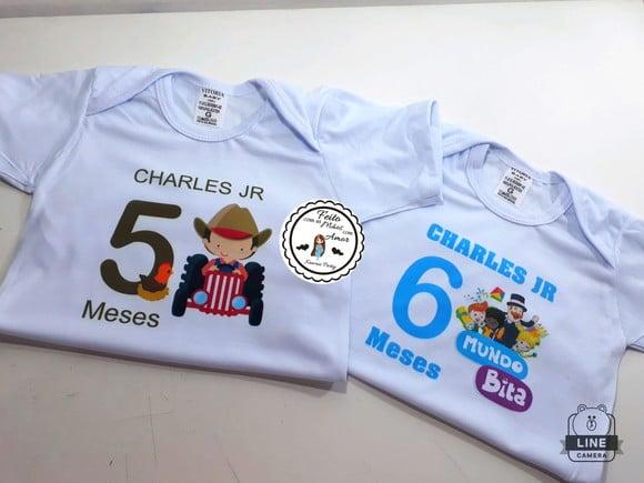 Kit Body Mesversario Menino 12 Meses + 12 Topper Cake