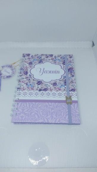 Kit Caderno Flores Lilas