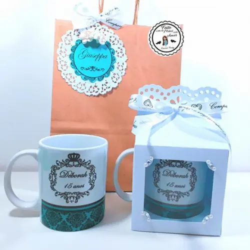 Caneca Personalizada 15 Anos Verde Agua