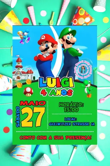 Convite Digital Mario e Luigi