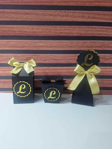 Kit 12 Caixas Preto e Dourado