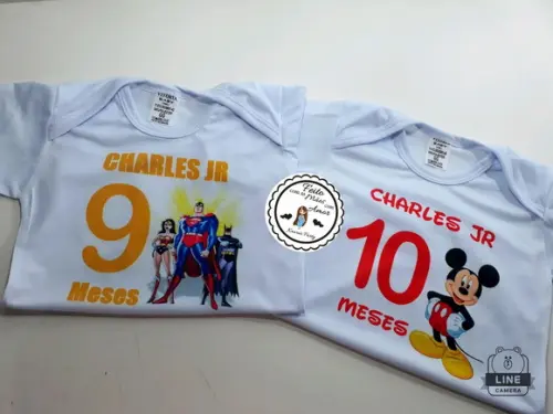 Kit Body Mesversario Menino 12 Meses + 12 Topper Cake