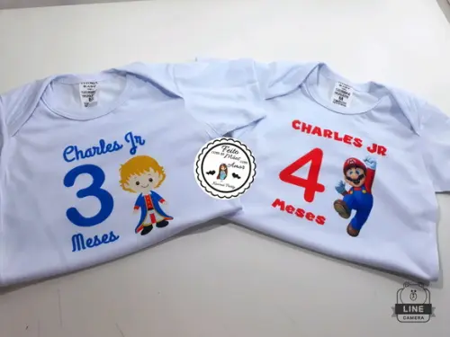 Kit Body Mesversario Menino 12 Meses + 12 Topper Cake