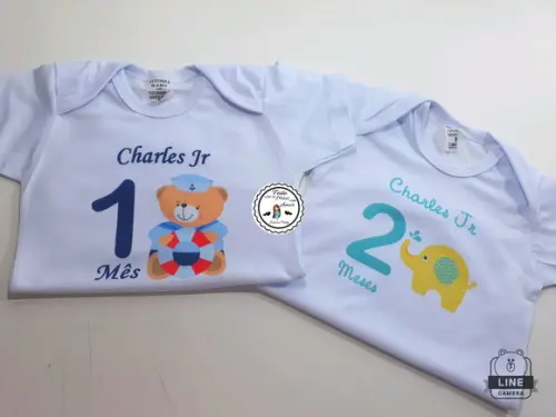 Kit Body Mesversario Menino 12 Meses + 12 Topper Cake