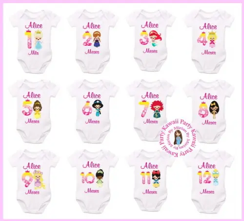 Kit Body Mesversário Princesas + 12 Topper Cake