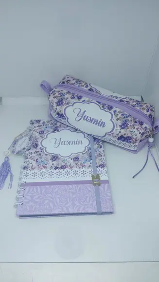 Kit Caderno Flores Lilas