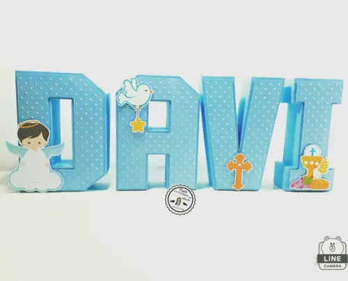 Letra 3d Batizado Azul