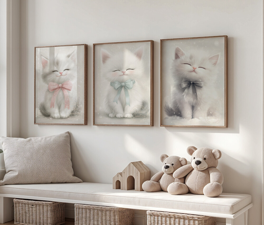Kit 3 Artes digitais para quadro infantil Gatinho