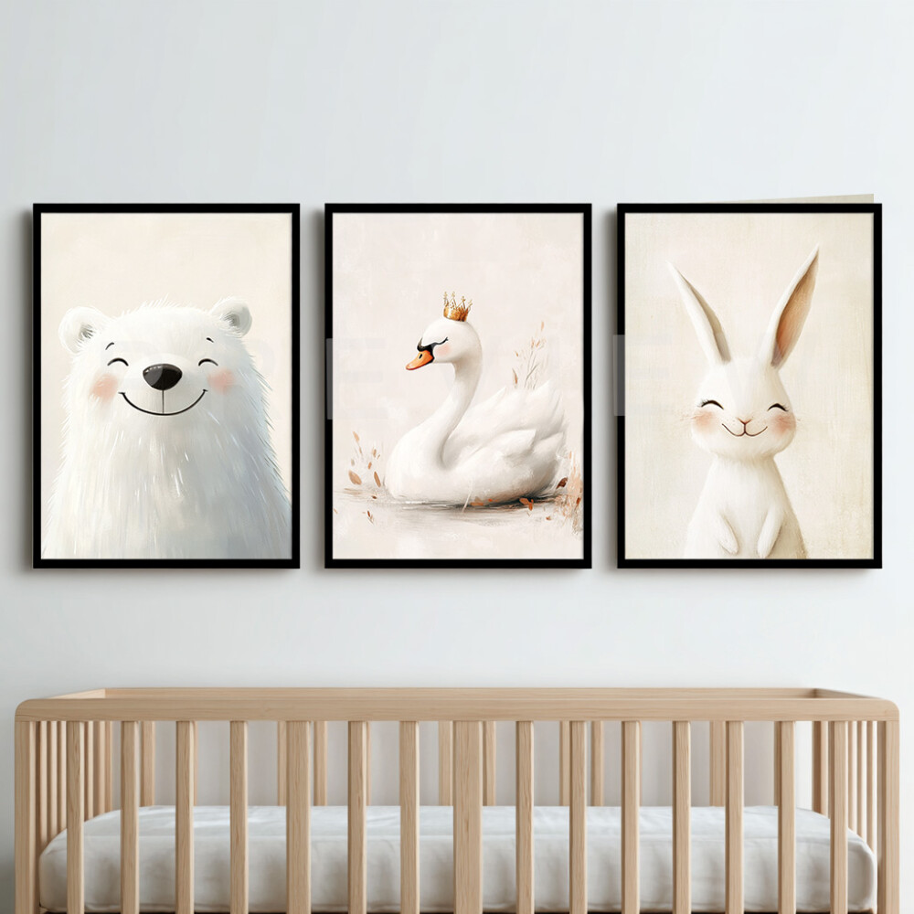 Kit 3 Quadros Infantil Ursinho Coelho e Cisne p/imprimir