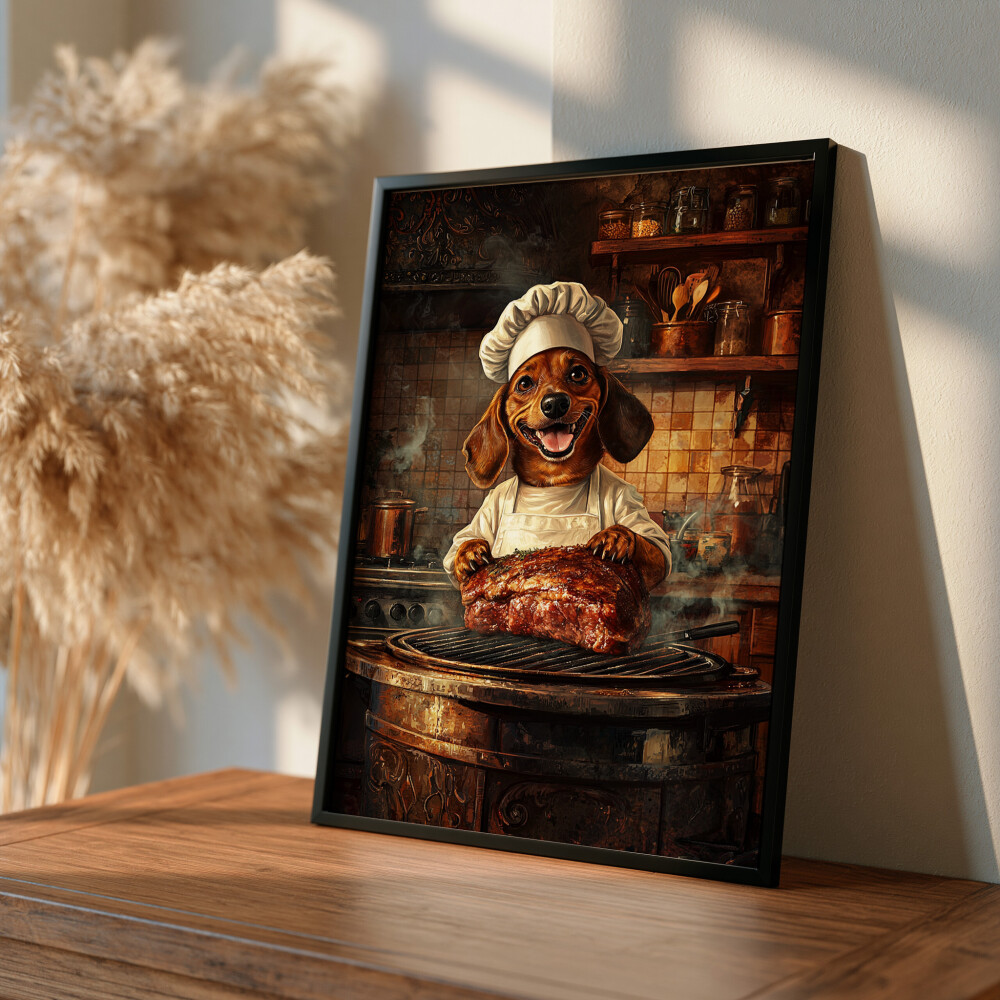 Quadro Decorativo Cachorro Churrasqueiro – Arte Digital para Im