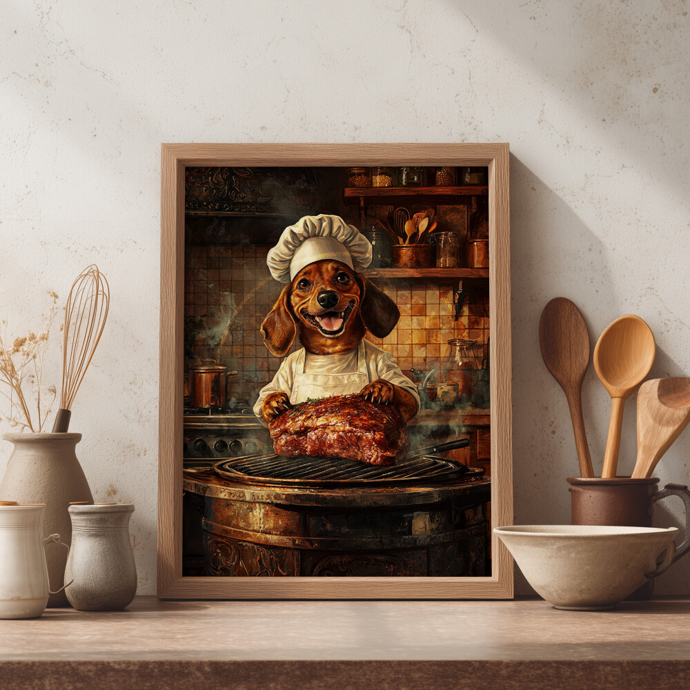 Quadro Decorativo Cachorro Churrasqueiro – Arte Digital para Im