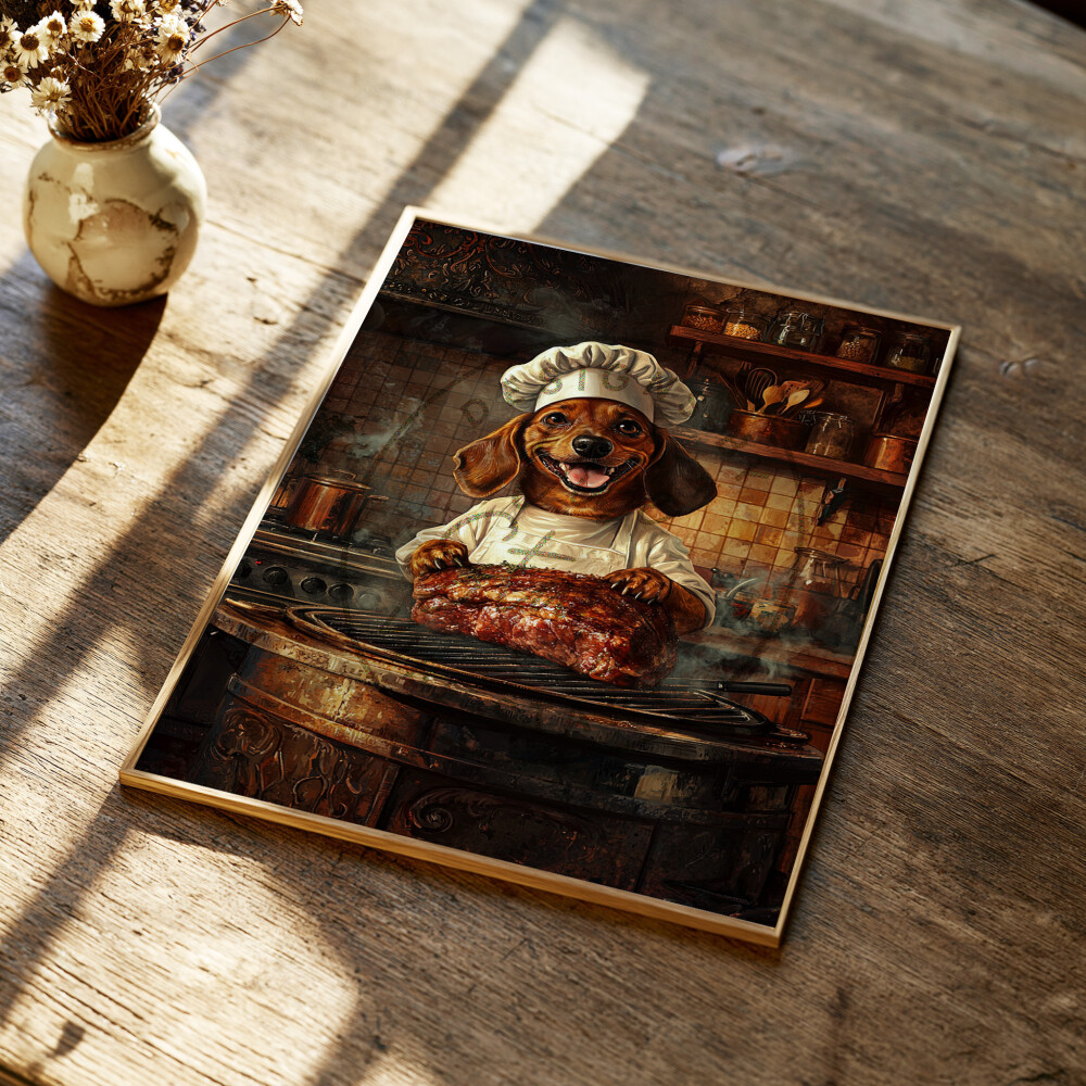 Quadro Decorativo Cachorro Churrasqueiro – Arte Digital para Im