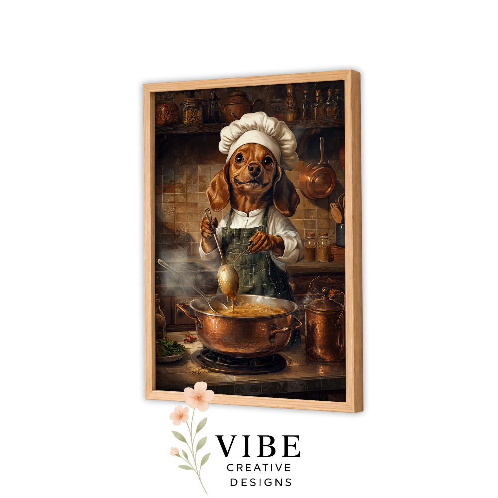 Quadro Cachorro Chef Cozinhando - Arte Digital para Imprimir A3