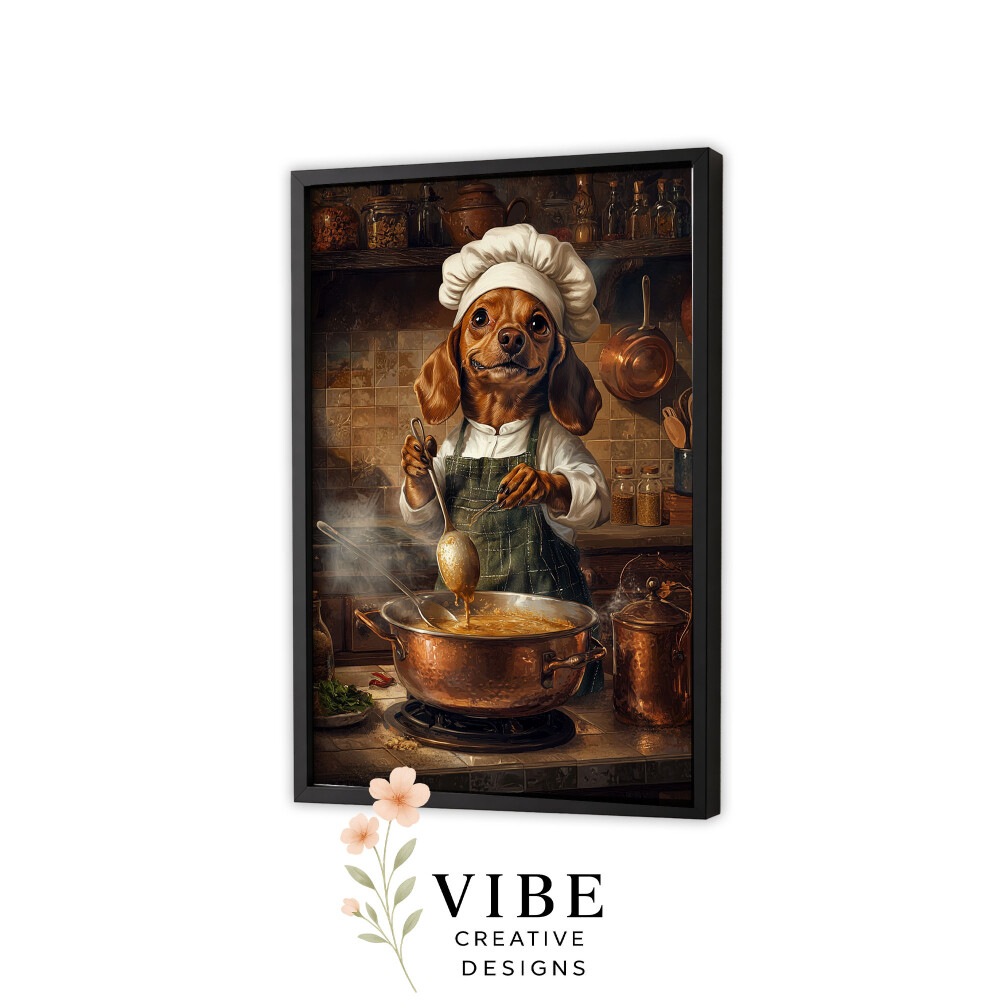 Quadro Cachorro Chef Cozinhando - Arte Digital para Imprimir A3