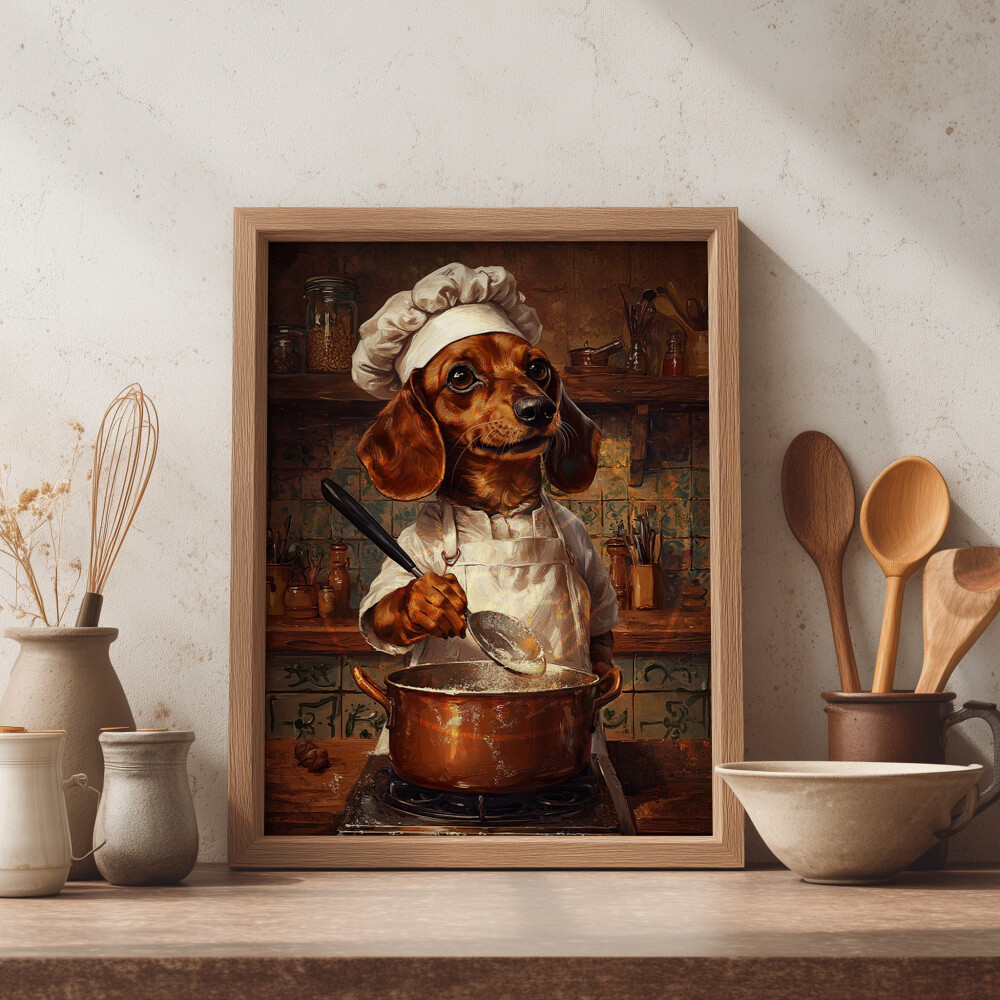 Quadro Cachorro Salsicha Cozinheiro - Arte A3