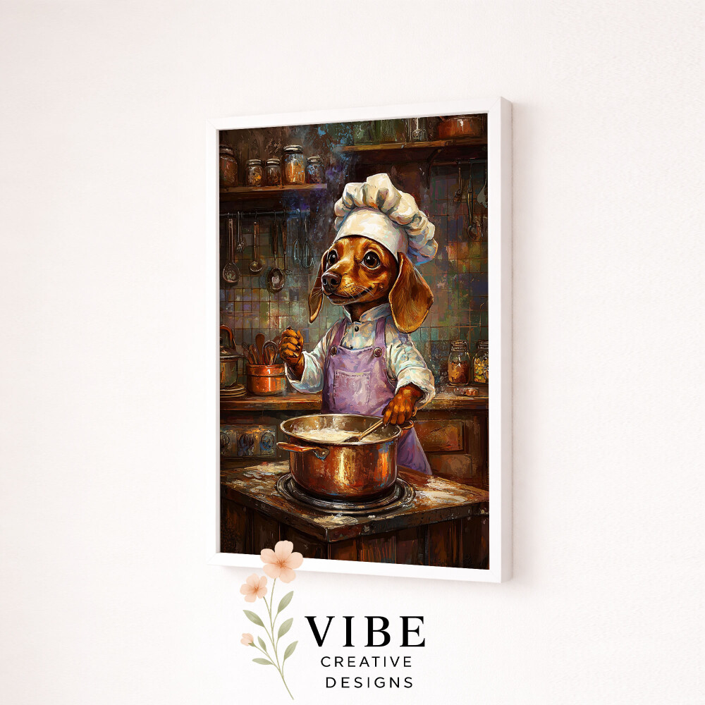 Quadro Cachorro Salsicha Cozinha Antiga - Arte A3