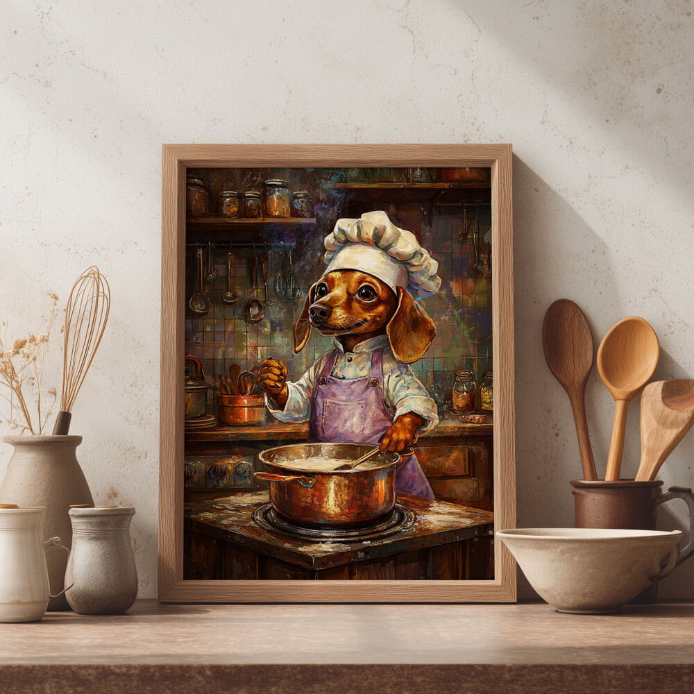 Quadro Cachorro Salsicha Cozinha Antiga - Arte A3
