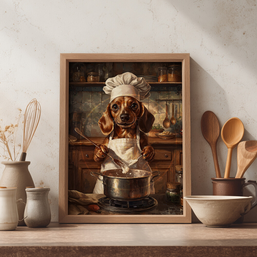 Quadro Cachorro Salsicha Chef Sopa - Arte A3
