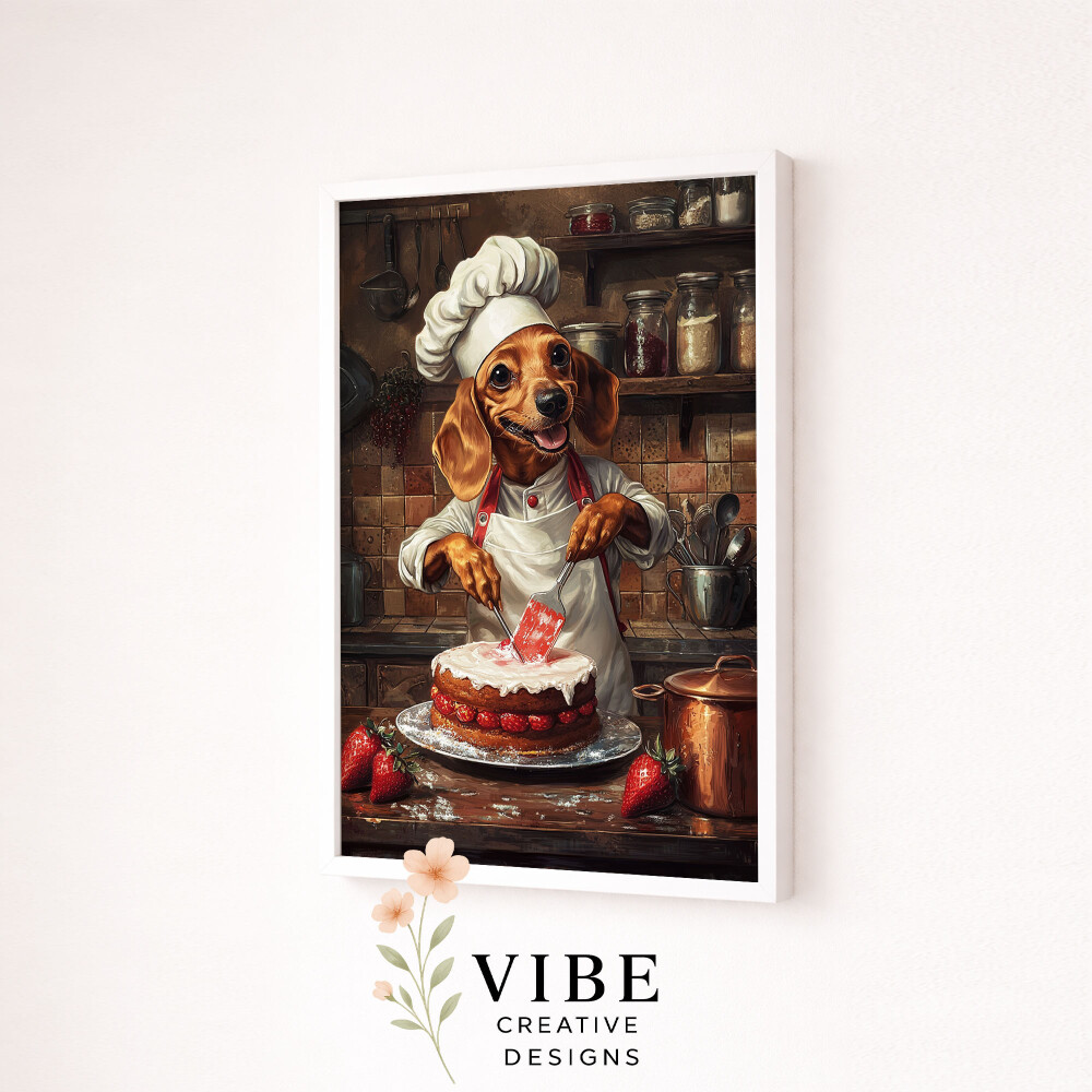 Quadro Cachorro Confeiteiro Bolo Coração - Arte A3