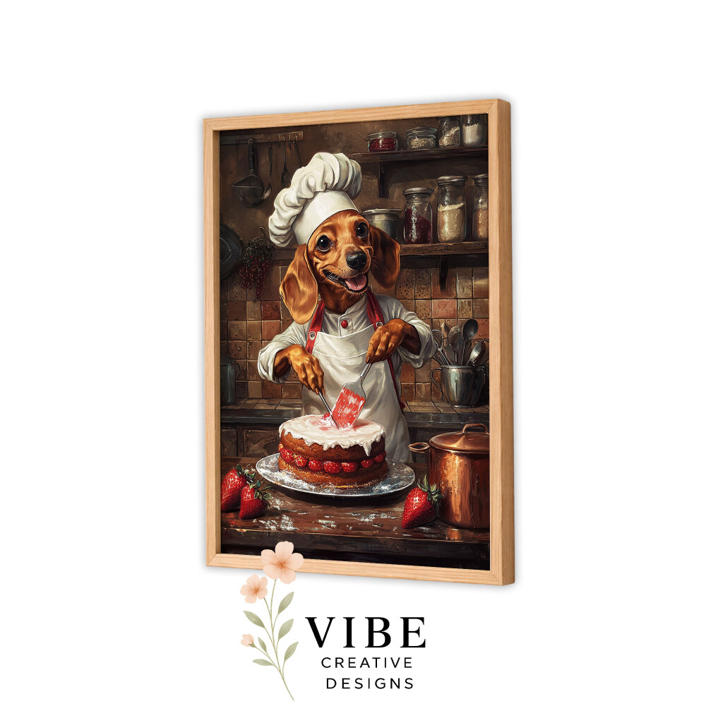 Quadro Cachorro Confeiteiro Bolo Coração - Arte A3