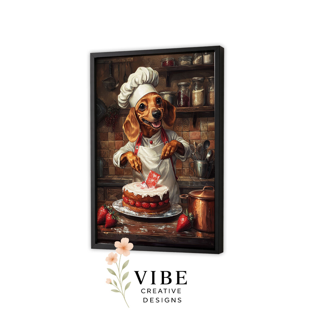 Quadro Cachorro Confeiteiro Bolo Coração - Arte A3
