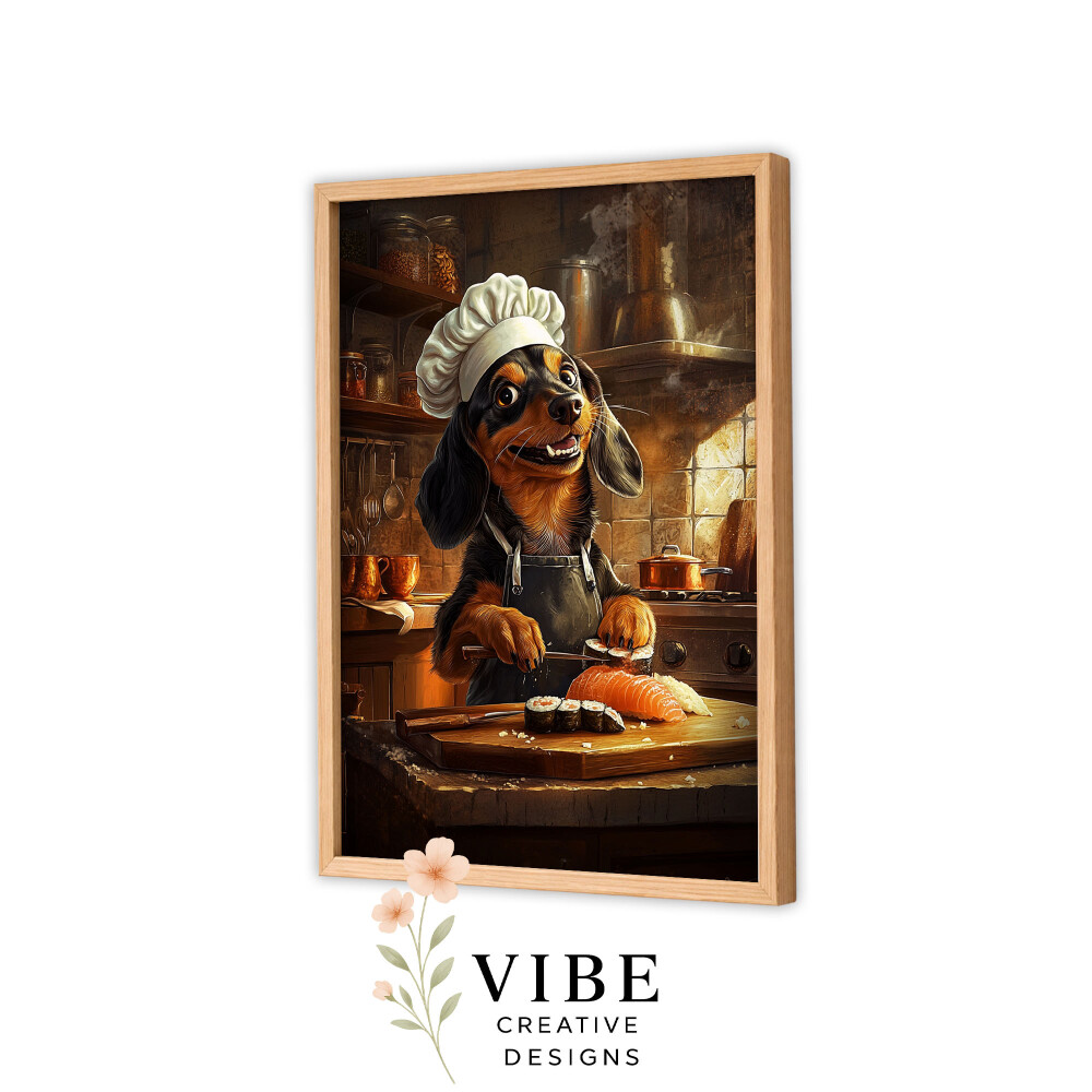 Quadro Cachorro Salsicha Chef Sushi - Arte A3