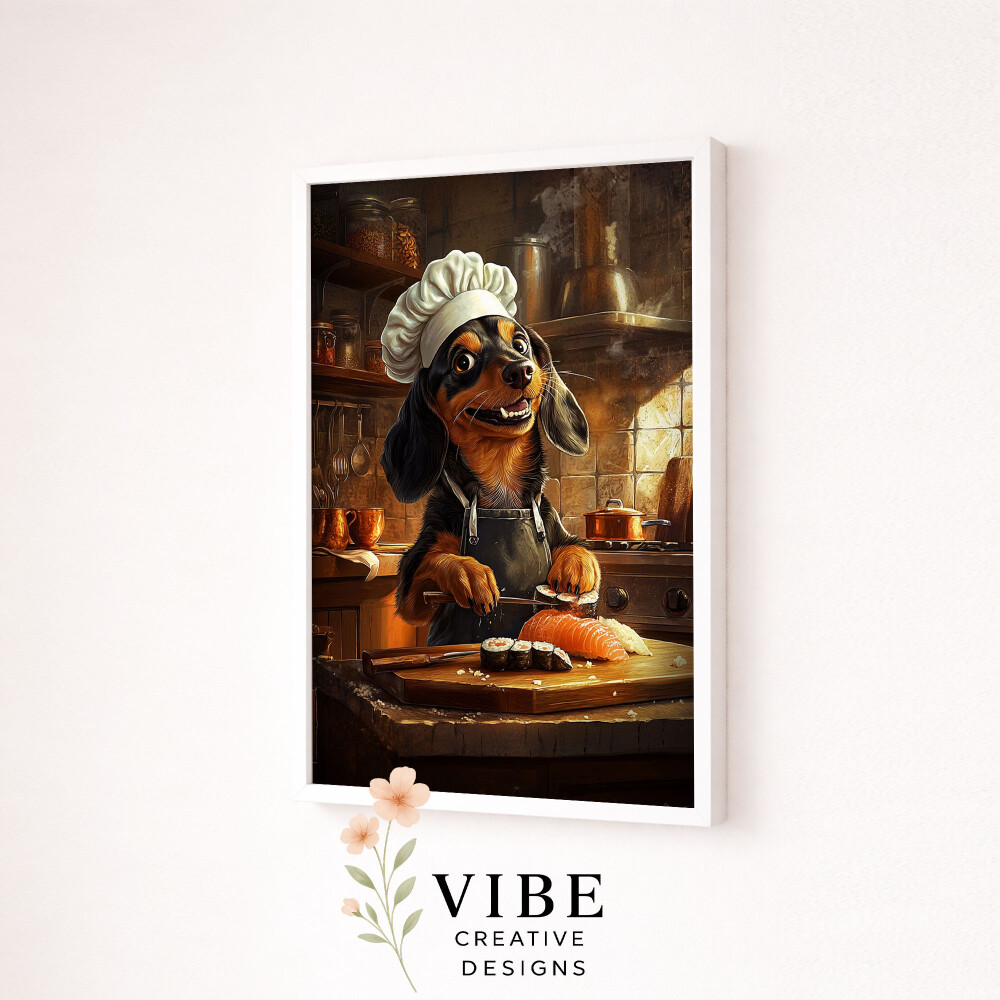 Quadro Cachorro Salsicha Chef Sushi - Arte A3