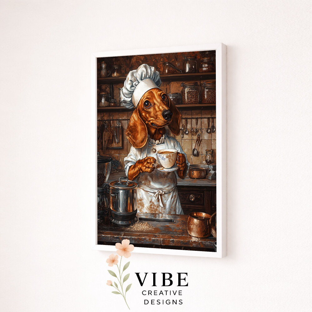 Quadro Cachorro Salsicha Hora do Chá - Arte A3