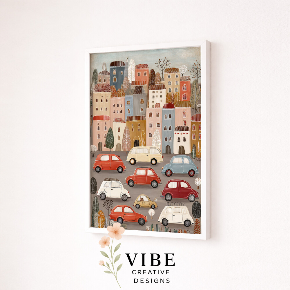 Kit 3 Quadros Infantil Carrinhos Vintage | Arte Digital para Impr