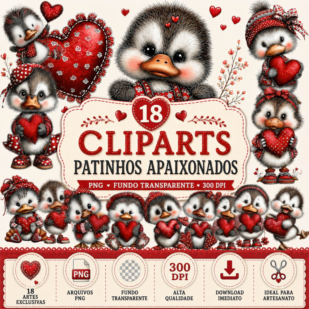 18 Cliparts Patinhos Apaixonados PNG Fundo Transparente